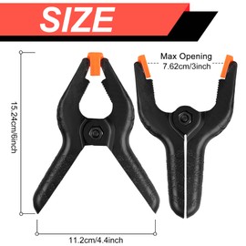 4 Pack Spring Clamps, 6inch Plastic Clips, Backdrop Clips, Big Clamps Heavy Duty, Spring Clips for Crafts, Backdrop Stand, Woodworking, Photography Studios (Black)