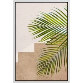 SIGNWIN Framed Canvas Print Wall Art Geometric Staircase Jungle Palm Tree Leaf Abstract Nature Digital Art Modern Art Decorative Minimal Floral for Living Room, Bedroom, Office - 16"x24" White