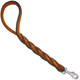 Dogs My Love Heavy Duty Genuine Rolled Leather Short Dog Leash, Traffic Lead 17" Long Brown/Black for XLarge Breeds