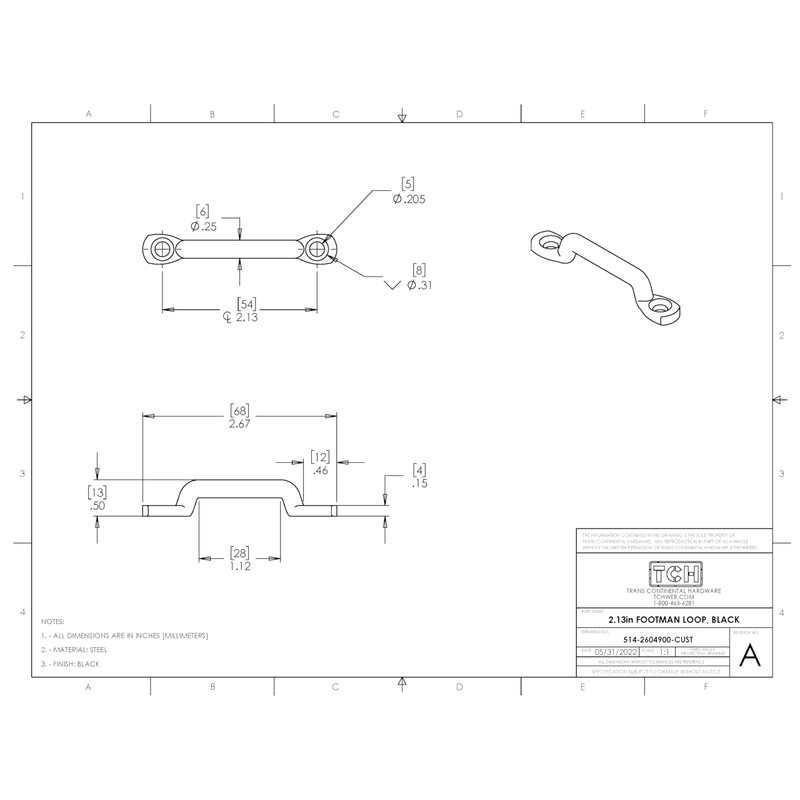 TCH Hardware 2 Pack Black Footmans Loop