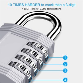 ZHEGE 4 Digit Combination Lock for Locker, Gym, School, Outdoor, Room and Employee (Sliver)