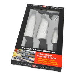 Miracle Blade IV World Class Professional Series White Ceramic 7-piece Kitchen Knife Set with Protective Blade Covers