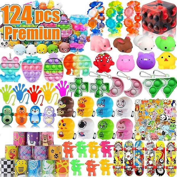124 Pcs Pop Party Favors for Kids, Fidget Treasure Box