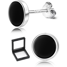 Yiorxu Sterling Silver Earrings for Women,Round Black Stud Earrings for Men,Hypoallergenic Size: 6/8mm, Mens Boys Earring Cartilage Sleeper Packing Box Jewellery Gifts