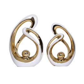 2 PCS White Gold Decor Accent Ceramic Statue White Mid Century Modern Home Decor Accents Sculpture Decorations Centerpieces for Living Room Bookshelf Shelf Coffee Table Kitchen Office Dining Table