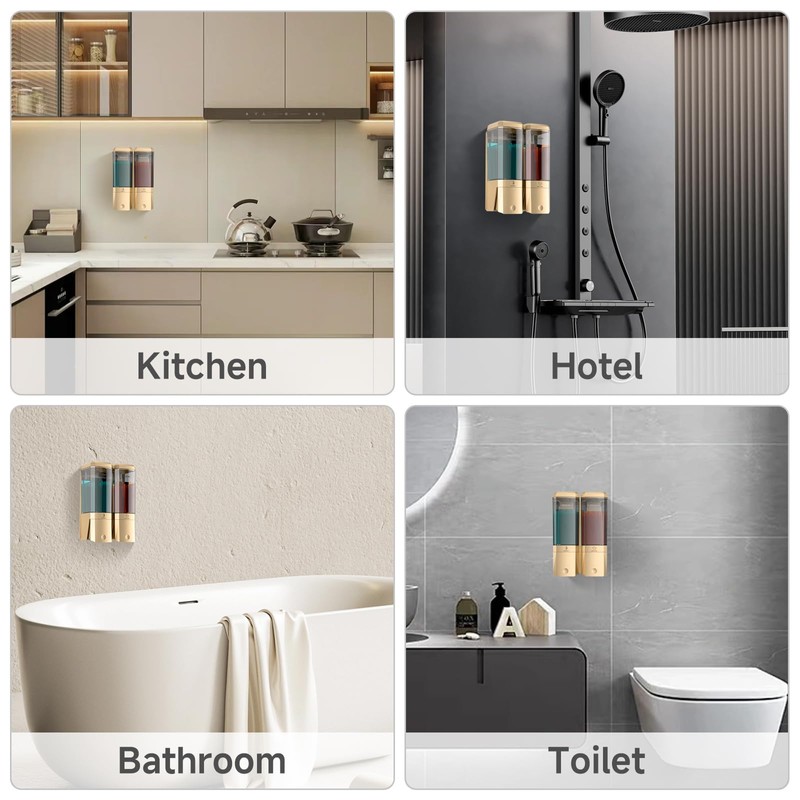 Shampoo and Conditioner Dispenser,Shower Dispenser 2 Chamber No Drill Shampoo