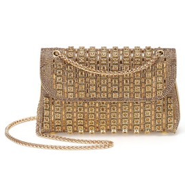 DTGN Evening Bags Clutch Purses for Women Formal, Crossbody Handbag with Chain Shoulder Bag Crystal Rhinestone Sparkly Stylish for Wedding Bride Guest Party Gold