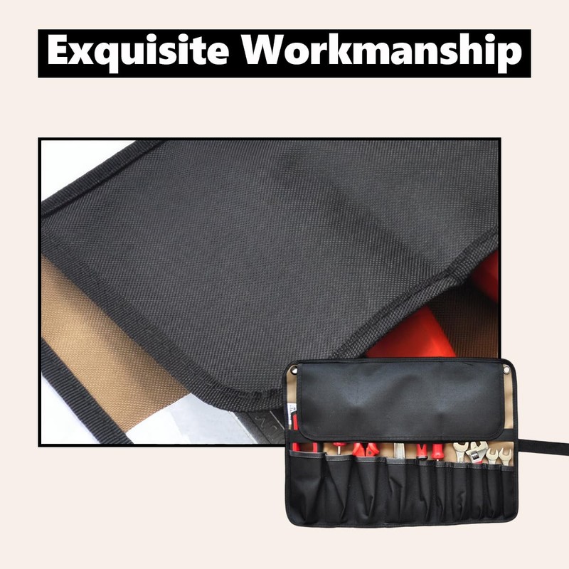 Tool Roll Bag Organizer with 10 Pockets, Heavy Duty 600D