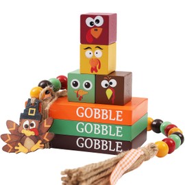 Hrency Thanksgiving Decorations Turkey Decor Faux Books Gobble Gobble Gobble Thankful Wooden Sign Book Stack Fall Decor Farmhouse Rustic Thanksgiving Decor Tiered Tray Coffee Table Home Decor