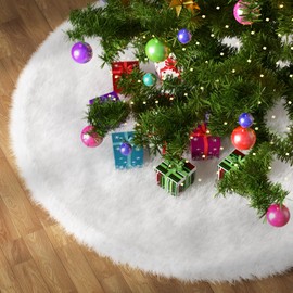 EUSTOZUOYI Christmas Tree Blanket Round White 90 cm Christmas Tree Skirt Round Shape Christmas Tree Stand White Plush Christmas Tree Underlay Rug for Christmas Tree Decoration