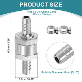 sourcing map 8mm (5/16") Fuel Check Valve, Non-Return One Way Check Valve with Clamps, Aluminum Alloy Control Accessories for Petrol, Diesel, Gas, Oil, Air, Water, Silver