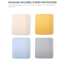 ZEFFFKA 9 Packages Premium Quality Fabric Iron-on Patches Inside & Outside Strongest Glue 100% Cotton Blue Gray Beige Brown Repair Decorating Kit 12 Pieces Size 3" by 4-1/4" (7.5 cm x 10.5 cm)