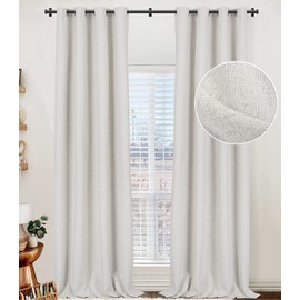 100% Blackout Linen Curtains 50" W x 84" L 2 Panels Set,Thermal Insulated Full Light Blackout Curtains for Bedroom/Living Room,Beige