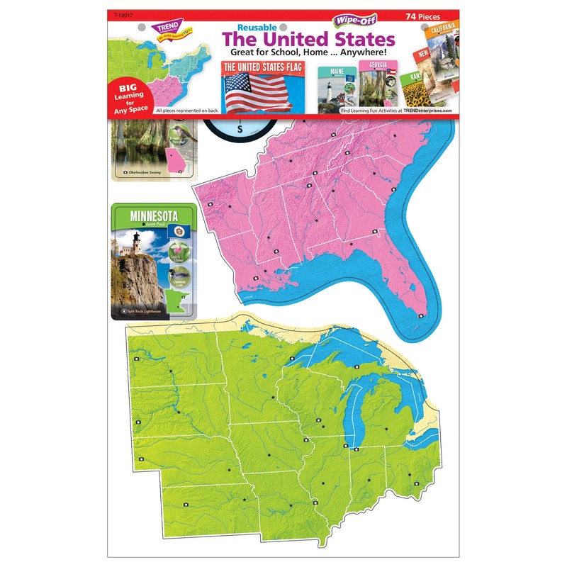 The United States Wipe-Off Learning Set by TREND, 74 pcs.