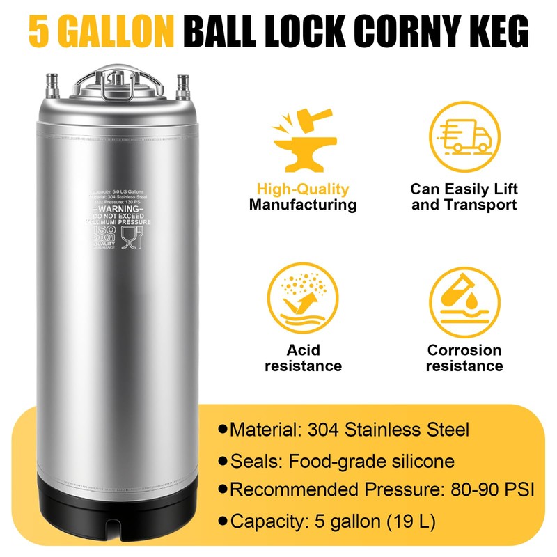 Hgkeke New 5 Gallon Corny Keg- Food Grade Stainless Steel