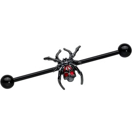 Body Candy Womens 14G Black PVD Steel Helix Cartilage Earring Red Widow Spider Industrial Barbell 1 1/2"