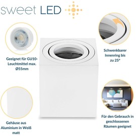 Sweet Led Surface-Mounted Ceiling Light Surface-Mounted with GU10 Socket 230 V Aluminium Armoured Swivelling Ceiling Light Spotlight Ceiling Lamp Downlight Made of Aluminium (Square White)