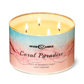 4EVER CANDLE Coral Paradise Scented Candles, 18oz Soy Candles Non Toxic 4-Wick Large Candle Jars, Over 50 Hours of Burning Time, Ideal for Gifting, Events, Home Decor
