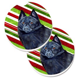 Caroline's Treasures LH9249CARC Schipperke Candy Cane Holiday Christmas Set of 2 Cup Holder Car Coasters, Large, Multicolor