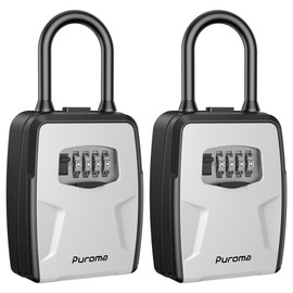 Puroma Large Key Lockbox with Hook, Resettable Combination Code Lock Box, Waterproof Security Wall Mount Lock Box with Shackle for Outdoor, Home, Door Handle Apartment Key Storage (2 Pack, Gray)