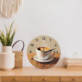 Feelyueyue Coffee 9.84 Inch Round Wall Clock Non Ticking Silent Wall Clocks Battery Operated for Living Room Bedroom Kitchen Hotel School Decor
