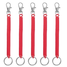 PATIKIL Retractable Coil Springs Keychain, 5 Pack Anti-lost Key Chain Holder Lanyard Cord with Metal Lobster Clasp Keyring 17cm for Keys Wallet, Deep Red