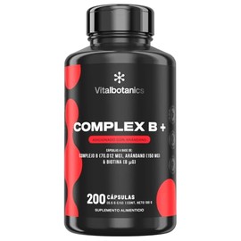Complejo B Completo, Vitamina B12, B1, B2, B3, B5, B6, Biotina y Arandano | Vitamina b complex para mujer y hombre | 200 Capsulas | VITAL BOTANICS