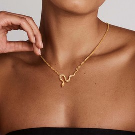 Fettero Gold Necklace for Women Pendant Necklace 14K Gold Plated CZ Snake Pendant Dainty Animal Necklace Charm Delicate Snake Necklace for Everyday Dainty Necklace Jewelry