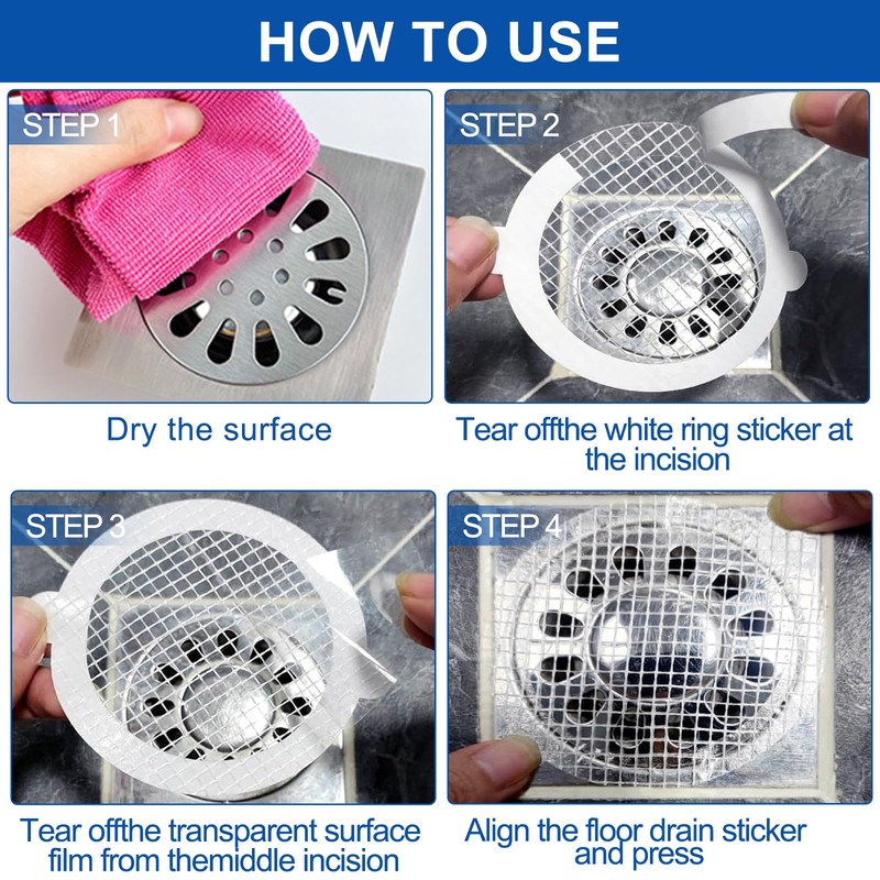 Disposable Shower Drain Hair Catcher Mesh Stickers, 30 Pack, Round