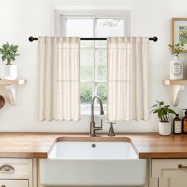 YoungsTex Linen Semi Sheer Curtains 36 Inch Length for Kitchen Cafe Window, Oatmeal Half Window Drapes Textured Light Filtering with Rod Pocket Back Tab for Bathroom, 2 Panels, 34 X 36 Inch