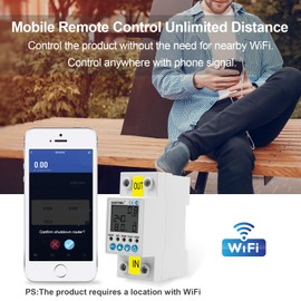 GUETNEU Smart WiFi Circuit Breaker - AC 110V 63A, Multi-Function Leakage & Over/Under Voltage Protection, Remote Control with App, Real-Time Monitoring, for Home & Office Automation Below IN Above OUT
