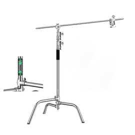 COOPIC C Stand Heavy Duty Stainless Steel Photography Stand with Buffer Spring 210cm/6.9ft Max Height & 88cm Holding Arm 2 Grip Head for Studio Lighting Softbox Reflectors Flash Monolights