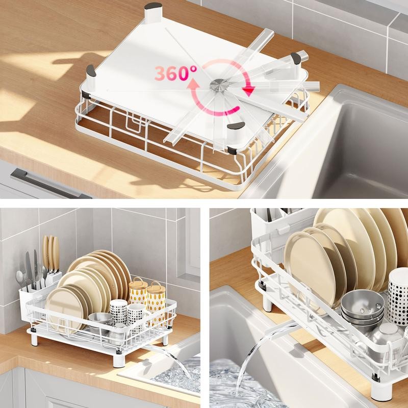 Dish Drying Rack for Kitchen with Adjustable Spout Utensil Holder