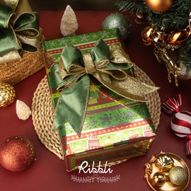 Ribbli Sage Green Velvet Ribbon Wired 2.5 Inch Glossy Velvet with Gold Glitter Christmas Ribbon for Christmas Tree Decoration Big Bow Gift Wrapping Crafts Wreaths Supplies - Continuous 10 Yards