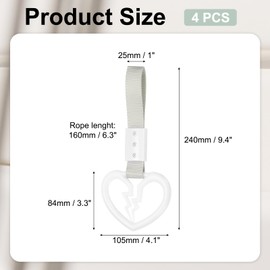 PATIKIL 4Pcs Broken Heart Shaped Car Handle Straps, Car Hanging Accessories Bumper Warning Ring Drift Charm for Auto Bus Decor Interior Exterior Decoration, White