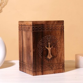 Hashcart Handmade Wooden Urn for Human Ashes - Tree of Life Wooden Urns Hand-Crafted - Celtic Funeral Cremation Urn for Dogs & Pets Engraved