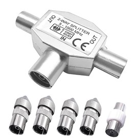 WANGCL TV Aerial Splitter 2 Way Coax Splitter1 To 2 Satellite Cable Splitter With Male To Female Aerial Adapter Male To Female TV RF Plug