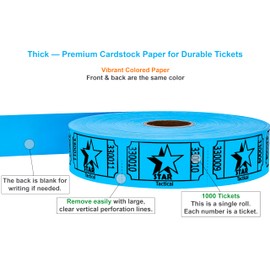 Tacticai 1000 Raffle Tickets, Star, Blue (1 of 8 Colors), Single Roll, Ticket for Events, Entry, Class Reward, Fundraiser & Prizes
