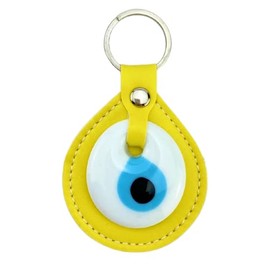 Handmade Evil Eye Keychains Bag Charm Glass Amulet Soft Leather (Yellow)