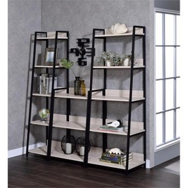 Acme Wendral 5 Wooden Tiers Ladder Bookshelf in Natural and Black