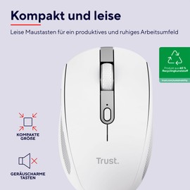 Trust Ozaa Leise Kabellose Maus Bluetooth + 2.4GHz, Kompakte Mehrgeräte Funkmaus, 60% Recyclingkunststoff, Wiederaufladbare Bluetooth Maus Laptop PC Computer Windows Android Mac - Weiß