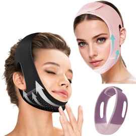 3 Pack V Line Lifting Mask Reusable Double Chin Strap for Sleeping Jawline Double Chin Eliminator for Women, Face Lift Tape Facial Slimmer Shape for Double Chin and Saggy Face Skin Jaw Exerciser(Pink+Black+Purple)