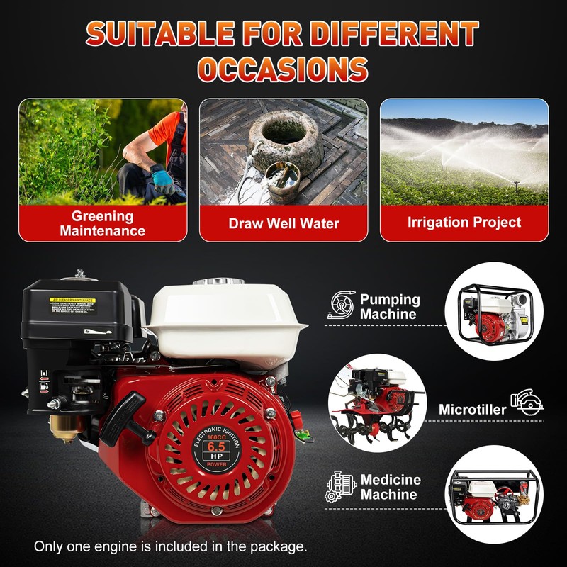 Ringmaster 6.5HP 200CC Gas Engine Horizontal Shaft Motor, 4-Stroke OHV