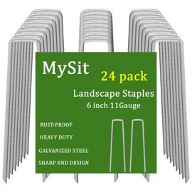 MySit 6" Galvanized Landscape Staples Garden Stakes Pins 24 Pack, Heavy-Duty 11 Gauge Garden Staples Anti-Rust Fence Stakes for Anchoring Weed Barrier Fabric Irrigation Tubing Soaker Hose