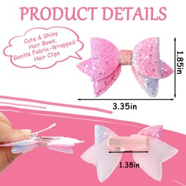 TODDER 3.35 Inch Glitter Hair Bows for Girls Shiny Sequins Bowknot Alligator Clips Barrettes Pins for Baby Girls Toddlers Teens Sparkly Hair Accessories Fully-wrapped Clips Multi-color 10pcs
