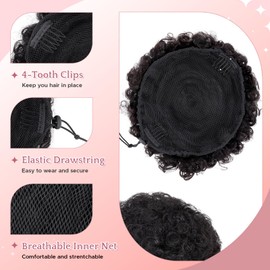 SEGOHAIR Afro Puff Kinky Curly Drawstring Ponytail Extensions for Black Women Human Hair Extensions Real Hair Buns Updo Hairpieces for Women 2PCS Large Size 8 Inch Natural Black