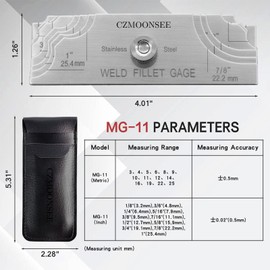 CZMOONSEE Stainless Steel MG-11 7 Piece Fillet Weld Gauge Inch&Metric Convex Type Welding Inspection Gauge
