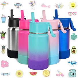 CHILLOUT LIFE 12 oz Insulated Water Bottle with Straw Lid for Kids and Adult + 20 Funny Waterproof Stickers - Perfect for Personalizing Your Kids Metal Water Bottle