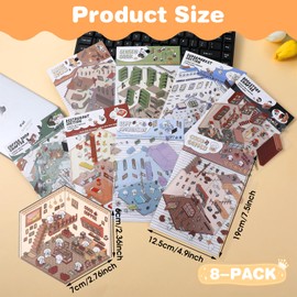 8 Sets Isometric Stickers, DIY 3D House Stickers, Fun 3D Sticker Scene, Sticker Therapy for Adults and Kids, Create Your Own Supermarket, Coffee Shop, Restaurant, Bookstore