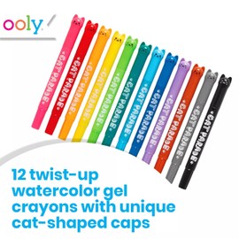 Ooly Cat Parade Gel Crayons for Kids and Adults - Set of 12 Rainbow Color Crayons for Glass and Paper Surfaces with Cat-Shaped, Twist-Up Caps - Smooth Gliding Gel Crayon Set, Back to School Supplies